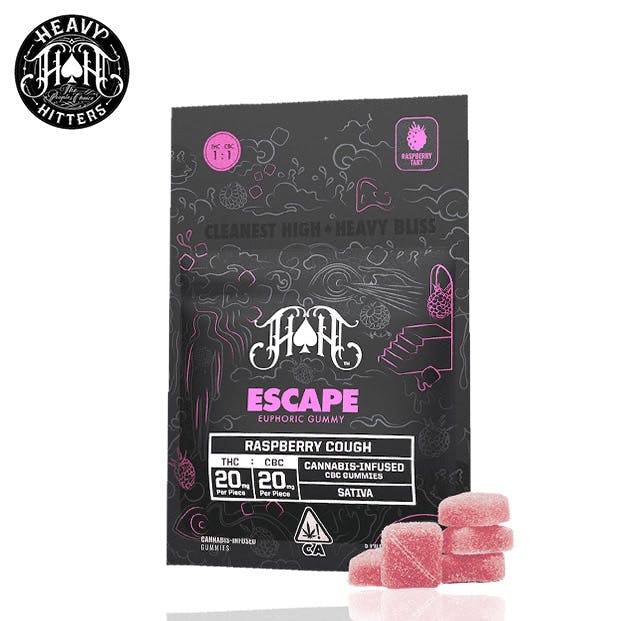 Photograph of product: Heavy Hitters - Escape - Raspberry Cough Gummies - 100mg TH-oui / 100mg CBC - 