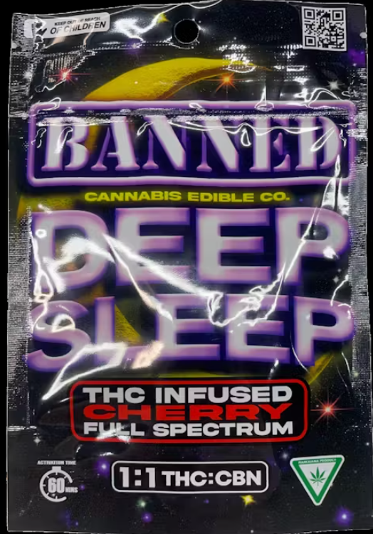 Photograph of product: BANNED | 200MG 1:1 CBN DEEP SLEEP CLUSTERS | CHERRY