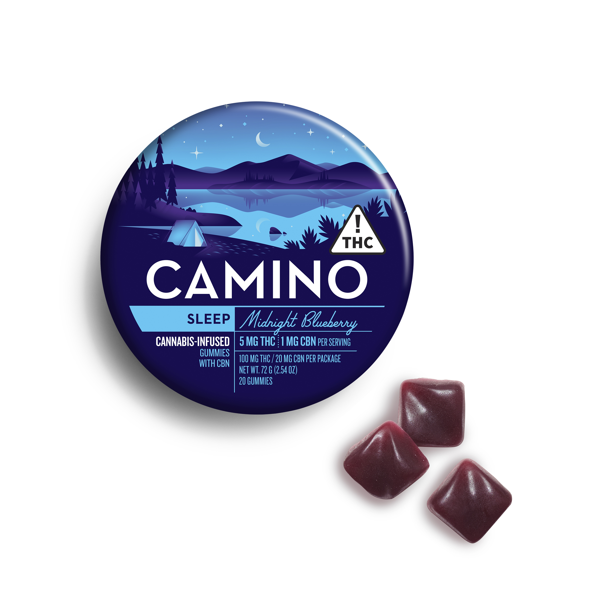 Photograph of product: Camino Sleep | Midnight Blueberry Gummies 100mg (20-Pack | 5mg Each)