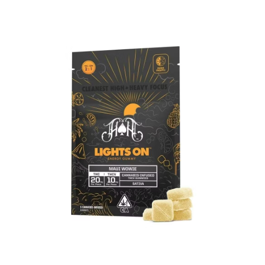 Photograph of product: LIGHTS ON MAUI WOWIE 100MG TH-oui / 50MG TH-ouiV GUMMIES