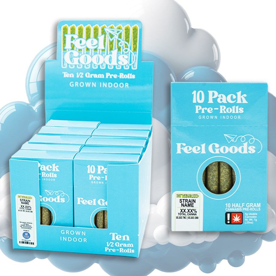 Photograph of product: Feel Goods (I) Marshmallow Mountain  (S) Dreamy Daze  2 Strain Preroll 10 Pack-5g