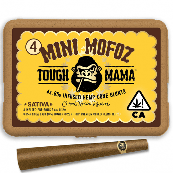 Photograph of product: D. Tough Mama MiniMofoz 4pk x .85g Cured Resin Infused Hemp Blunts - Mimosa (S) - 