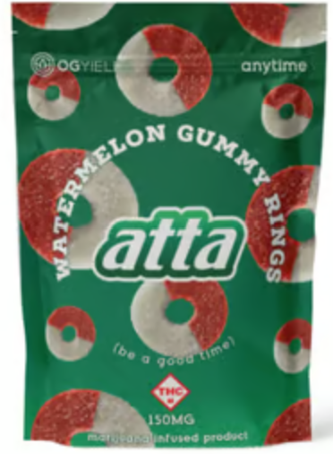 Photograph of product: ATTA - WATERMELON GUMMY RINGS 6PK 150MG HYBRID