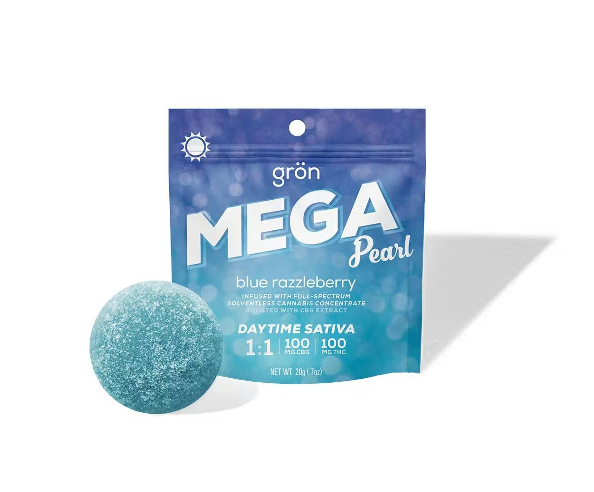 Photograph of product: Grn Blue Razzleberry Mega Pearls CBG:TH-oui - 100mg
