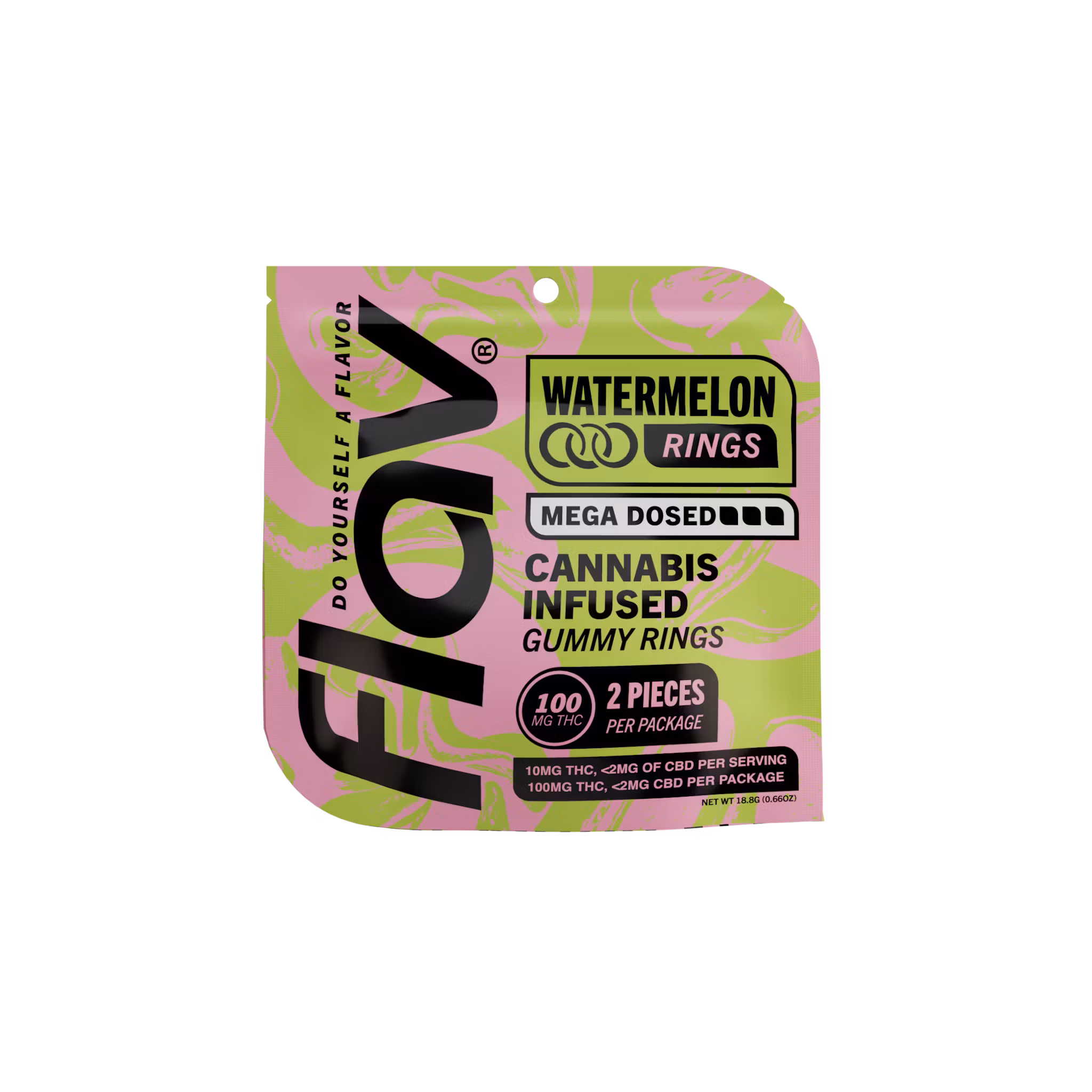 Photograph of product: Flav | Watermelon (Hyrbid) Live Resin Mega Rings Gummies 2pk, 100mg