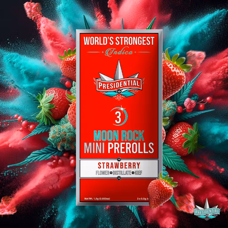 Photograph of product: Presidential - Strawberry - Moon Rock - Mini - Multi Infused Blunt - 3ct - 1.8g