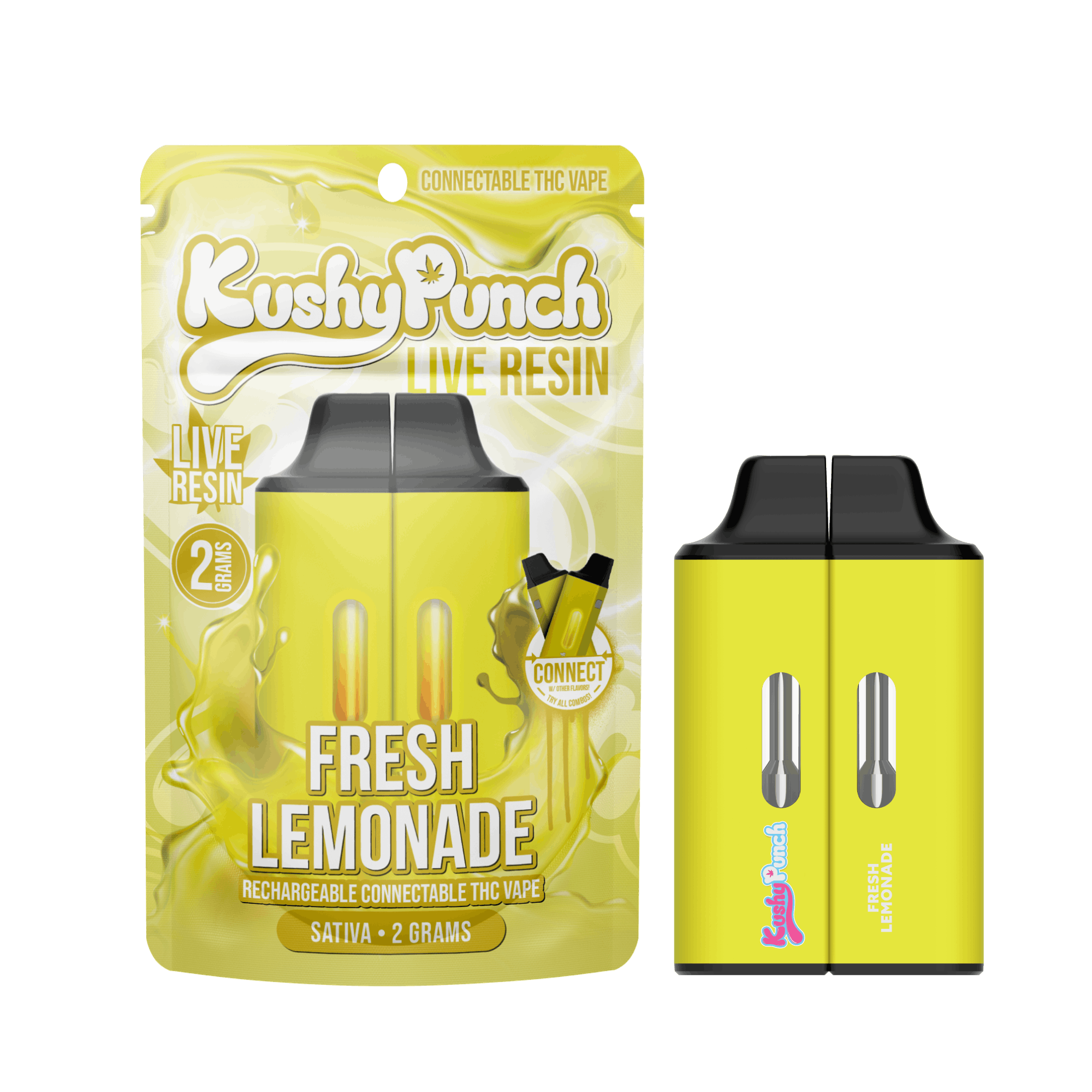 Photograph of product: Kushy Punch Vape - Fresh Lemonade - 2G Live Resin AIO Click