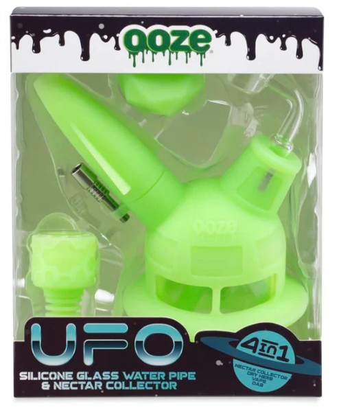 Photograph of product: CTRN | Ooze | UFO | Silicone Water Pipe & Nectar Collector | Glow Green | 1
