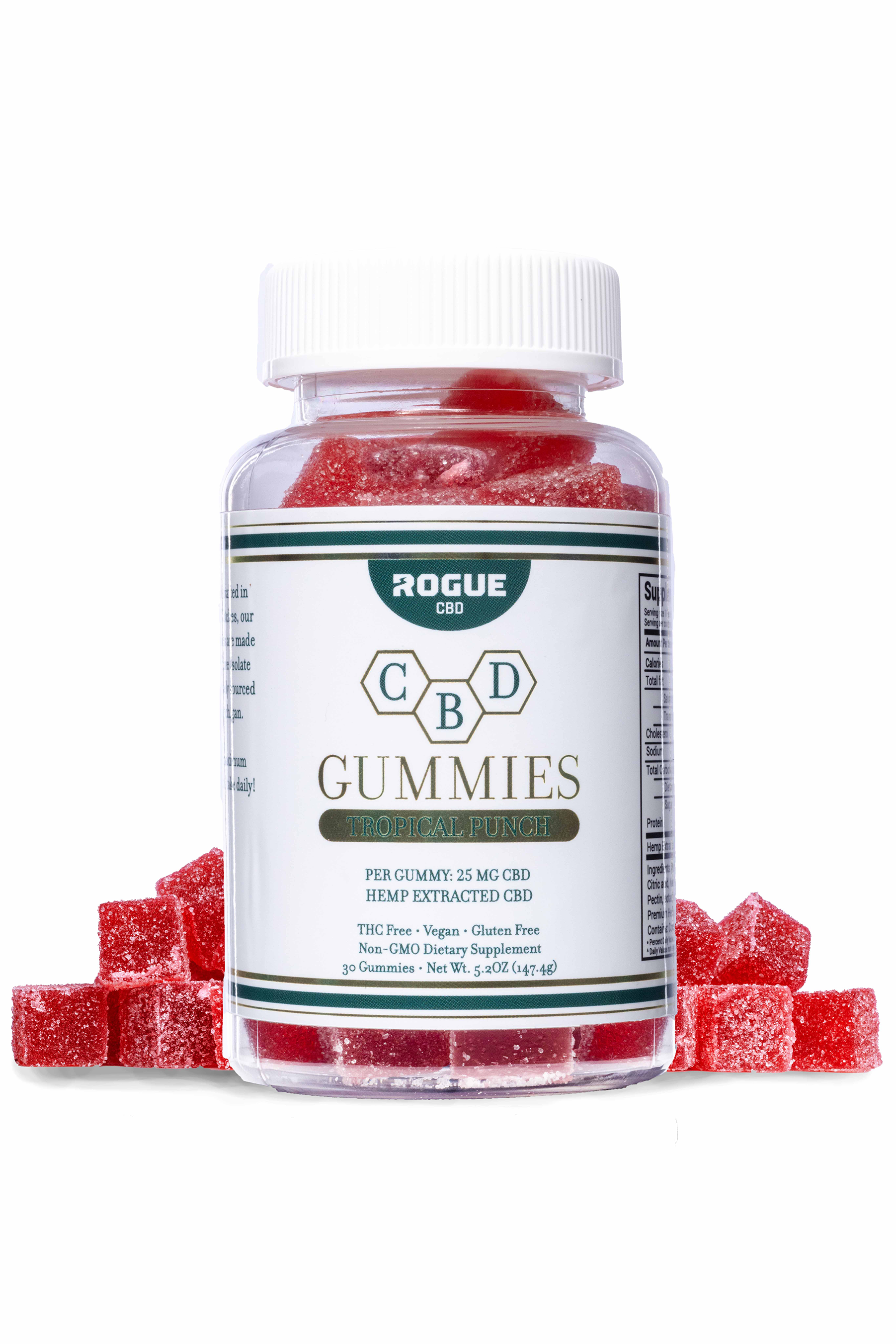 Photograph of product: Rogue Chemistry 25mg Tropical Punch CBD Gummies 30ct.