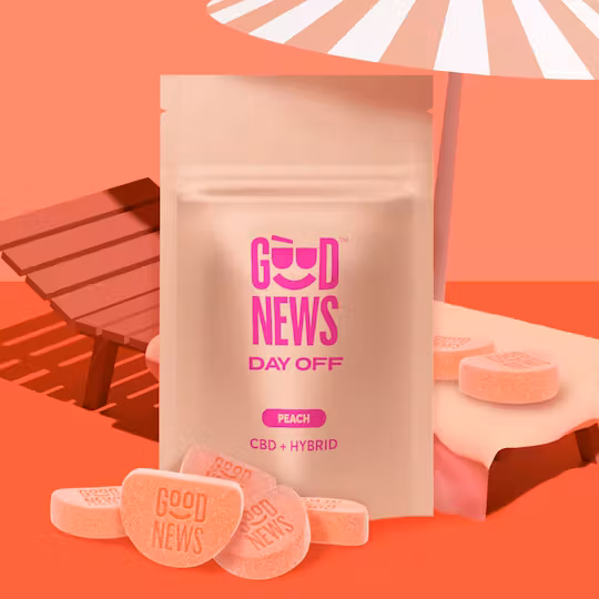 Photograph of product: Day Off 1:1 TH-oui:CBD Peach Gummies | 100mg/20pc
