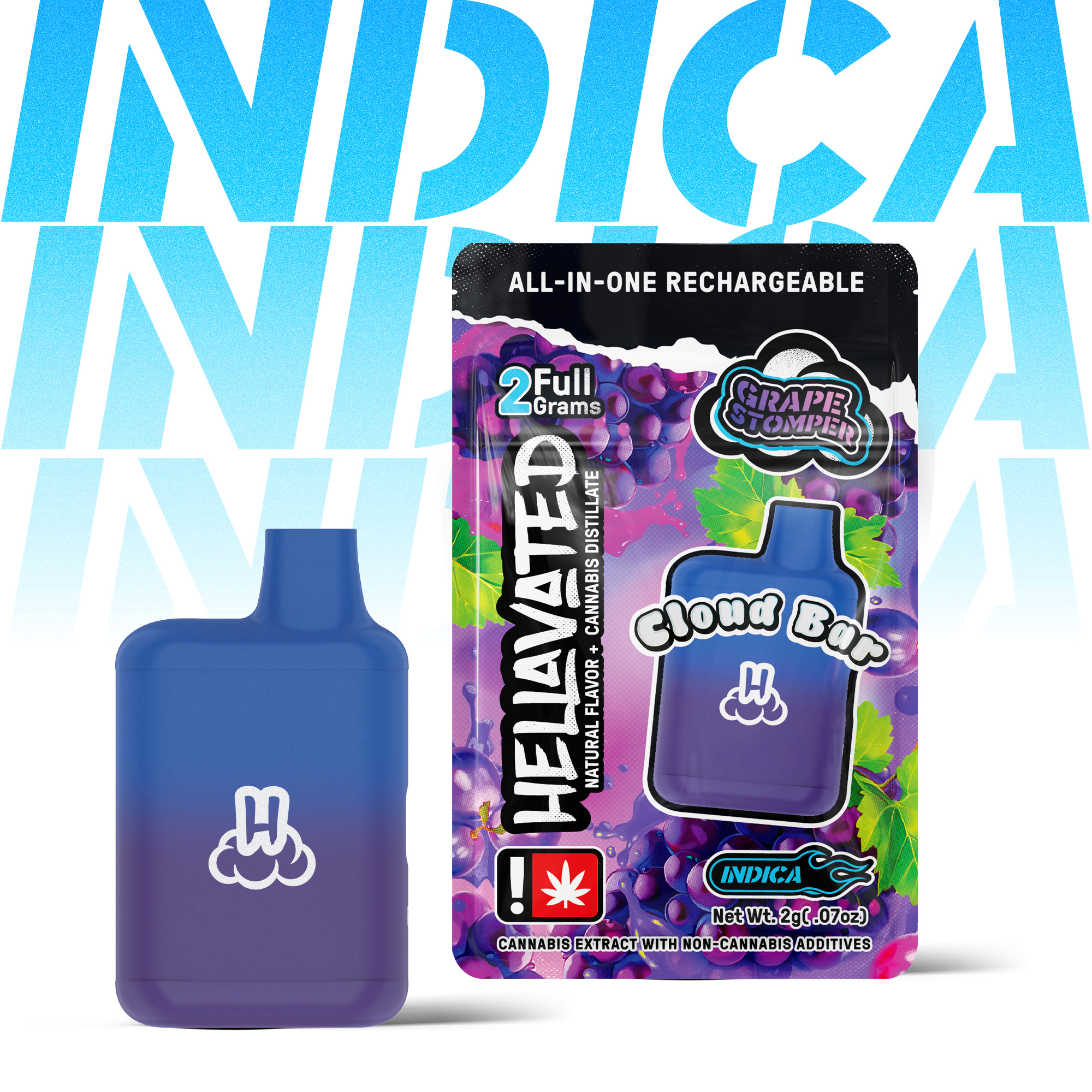 Photograph of product: Hellavated - Grape Stomper - 2g Cloud Bar AIO Cart