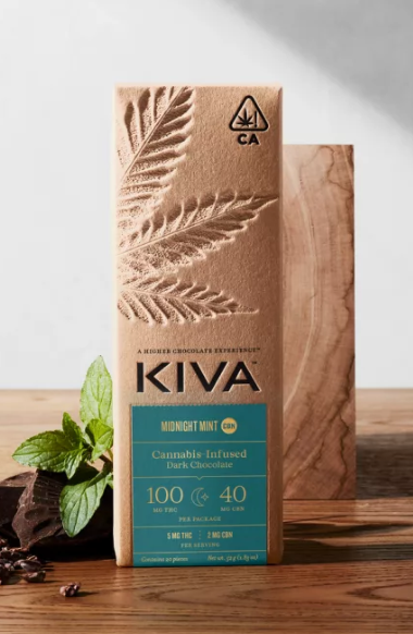 Photograph of Product: Kiva | Midnight Mint Dark Chocolate Bar | 100MG | Edible