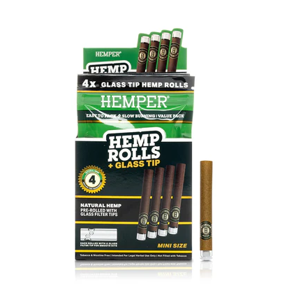 Photograph of product: Hemper Hemp Rolls + Glass Tips | Mini Size | 80mm | 4pc