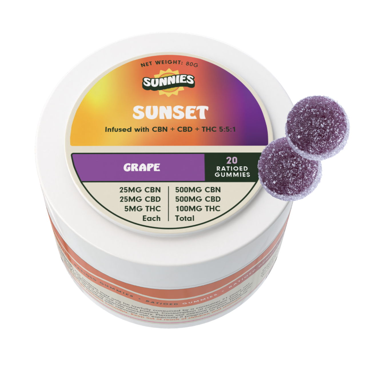 Photograph of product: Sunset Grape 5:25 Gummies - TH-oui:CBN