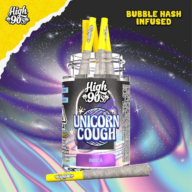 Photograph of product: Unicorn Cough - 0.5g High Fives Bubble au chocolat Infused Pre-Rolls 5 Pack - 
