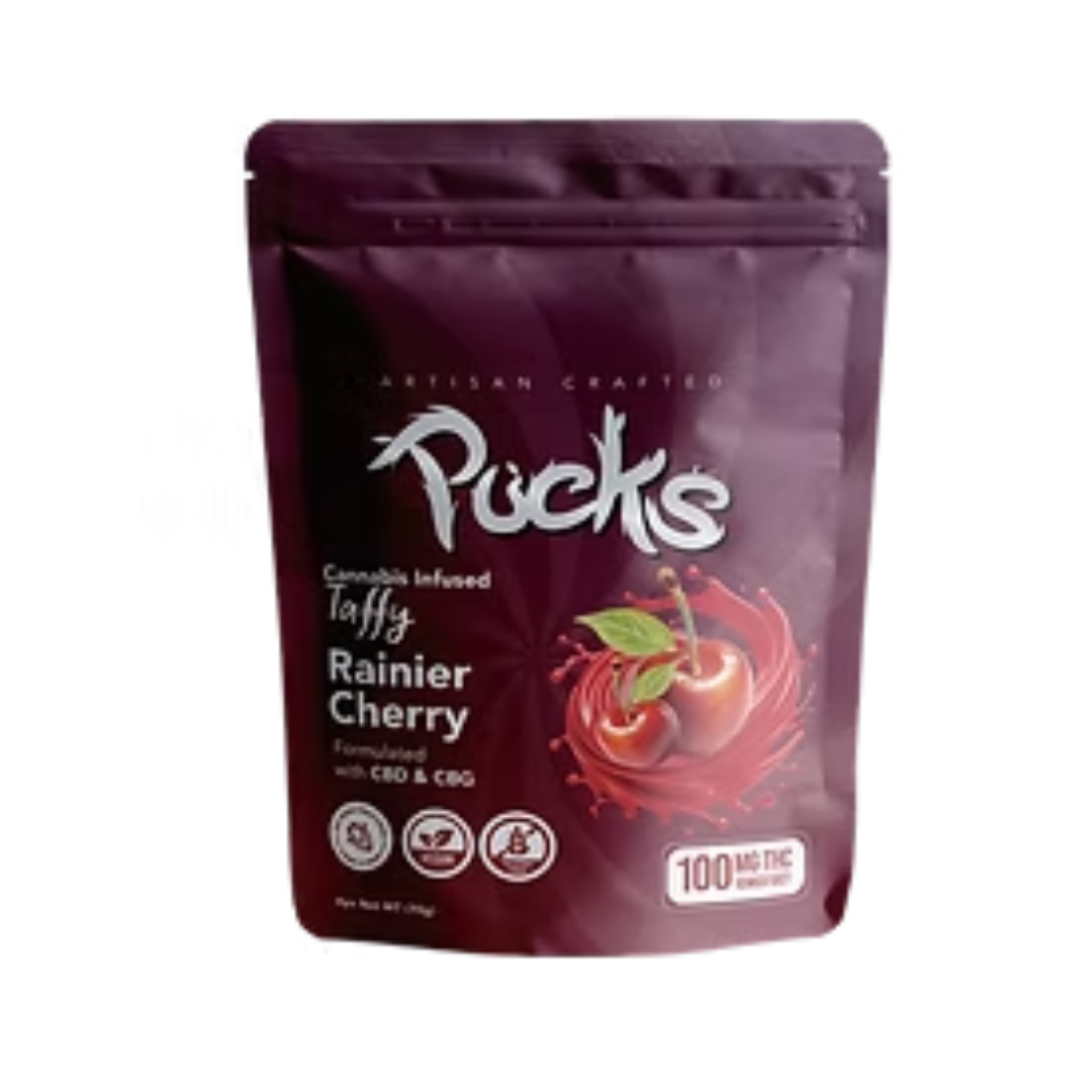 Photograph of product: Pucks - Rainier Cherry Taffy - 100mg