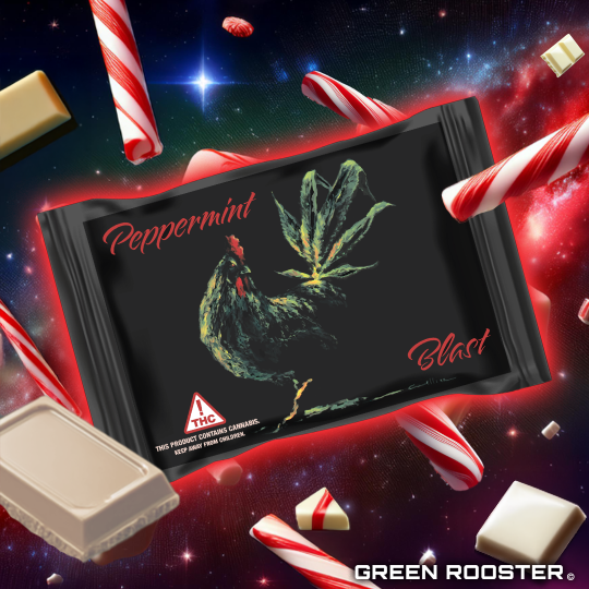 Photograph of product: Green Rooster Peppermint Blast White Milk Chocolate Bar 100mg 10pc