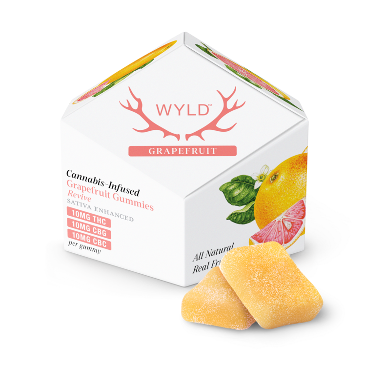 Photograph of product: Grapefruit Uplifting 1:1:1 - 100mg TH-oui 100mg CBG 100mg CBC - 10pk Of 10mg Gummies - Wyld