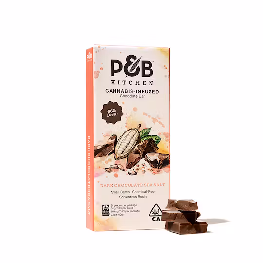 Photograph of Product: Dark Chocolate Sea Salt Bar [H] | 100mg Chocolate Bar | P&B Kitchen