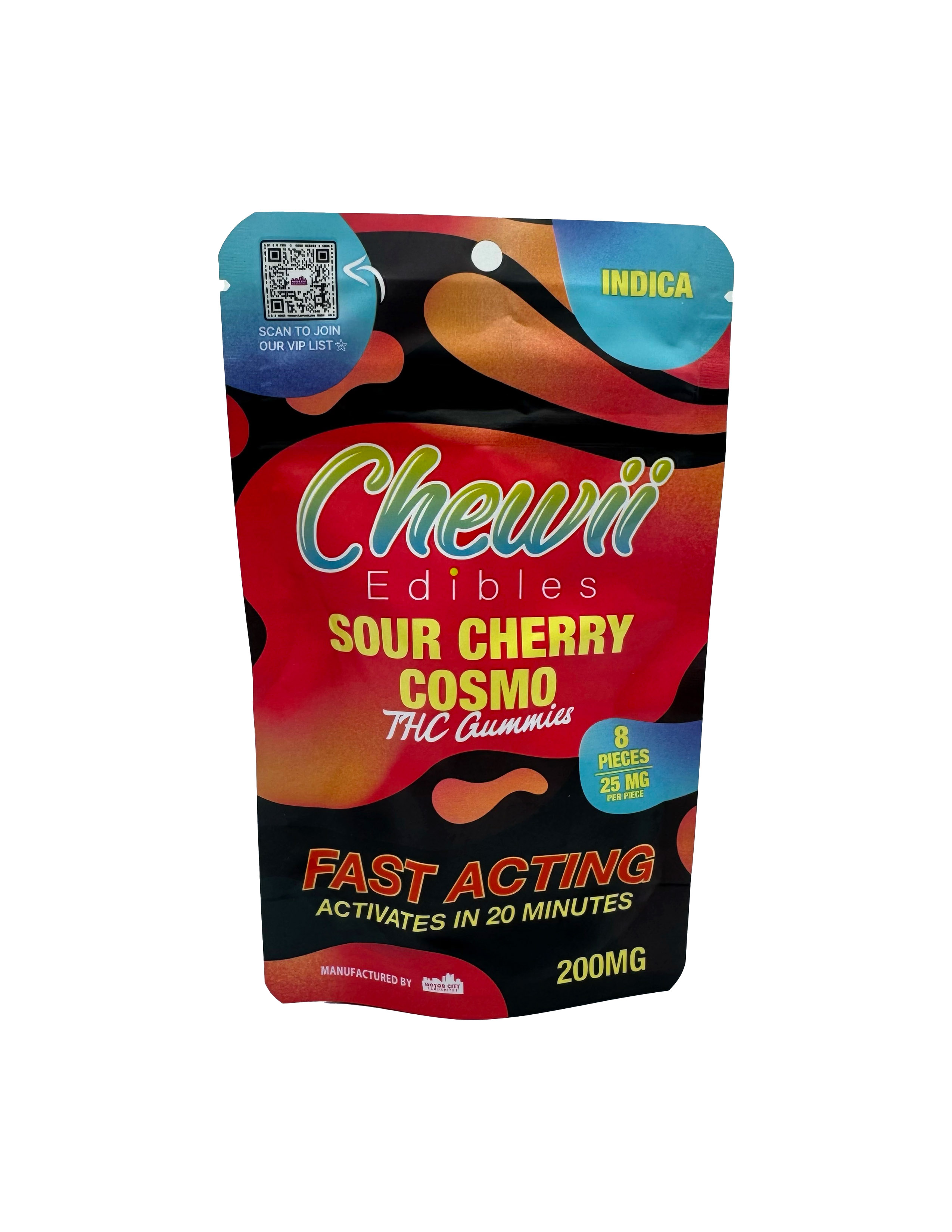 Photograph of Product: Chewii Fast-Acting Sour Cherry Cosmo Indica Gummies 200mg Rec