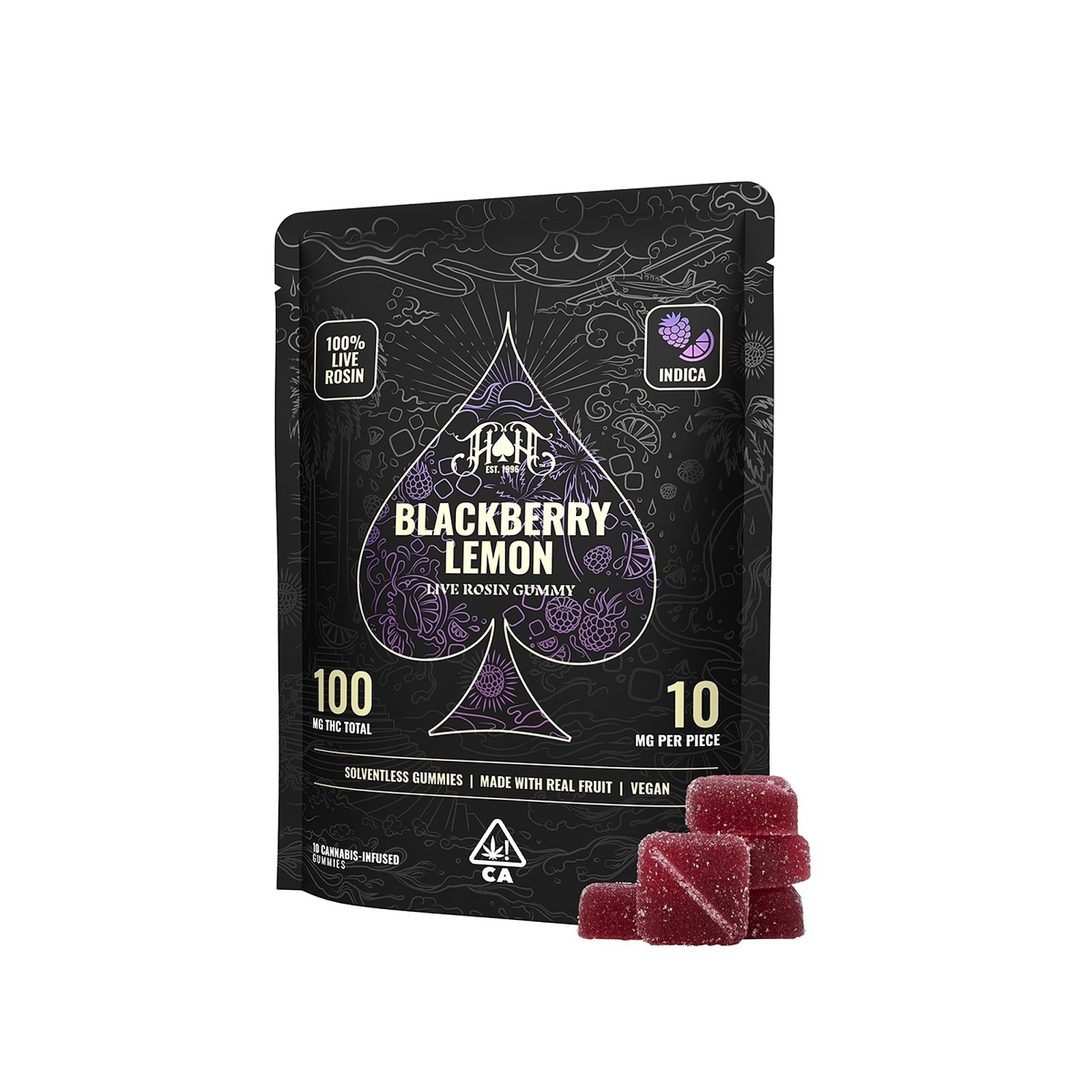 Photograph of product: Heavy Hitters: Blackberry Lemon 100mg Live Rosin Gummy Pack: