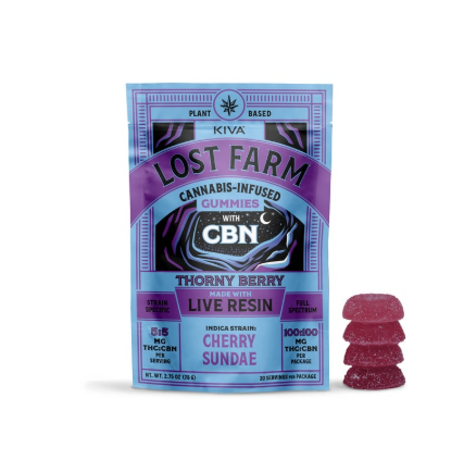 Photograph of product: 1:1 Lost Farm Cherry Sundae x Thornyberry (TH-oui:CBN) - Live Resin Gummies - 5mg/20pk