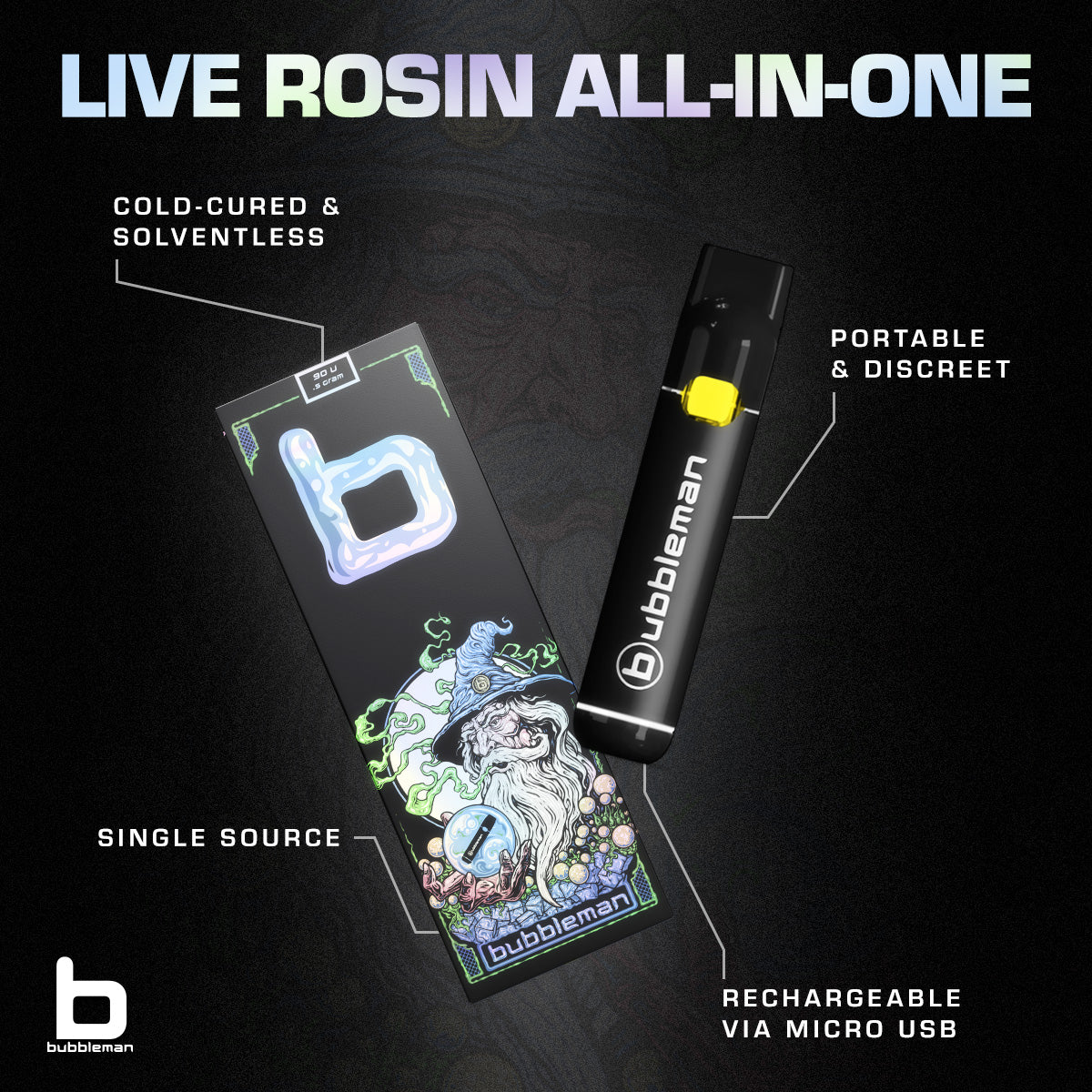 Photograph of product: Bubbleman - Live Rosin Disposable Vape - Sugar And Spice