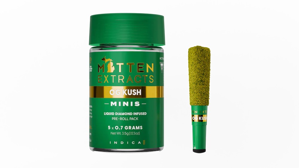 Photograph of product: MITTEN EXTRACTS | OG KUSH - INFUSED PRE ROLL 5PK Oui'd