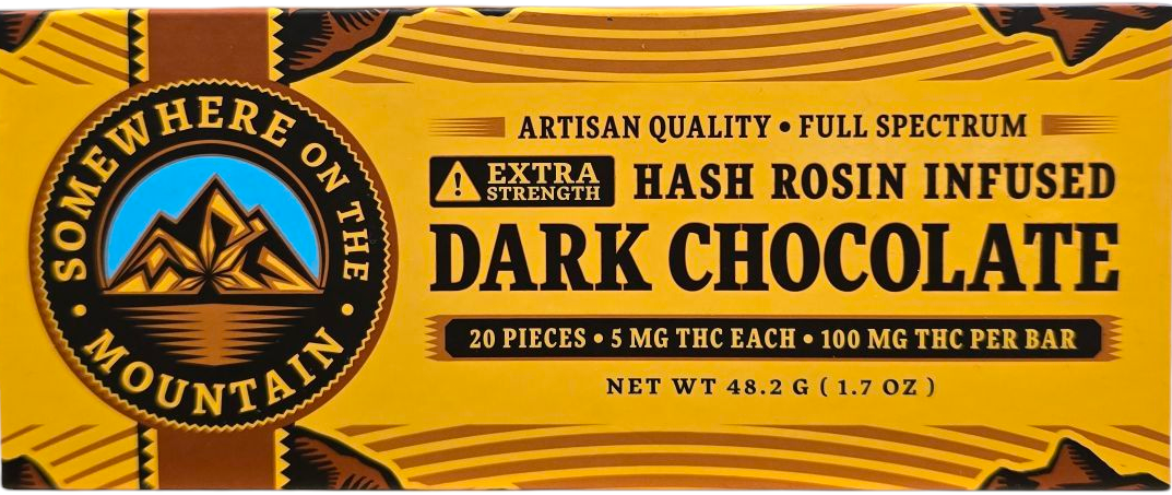Photograph of product: Somewhere On The Mountain 100MG Dark au chocolat Rosin Chocolate Bar