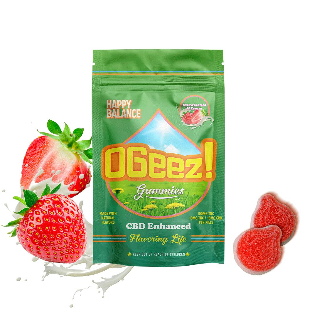 Photograph of product: OGEEZ Happy Balance Gummies 1:1 (TH-oui/CBD) 100mg - Strawberries and Cream