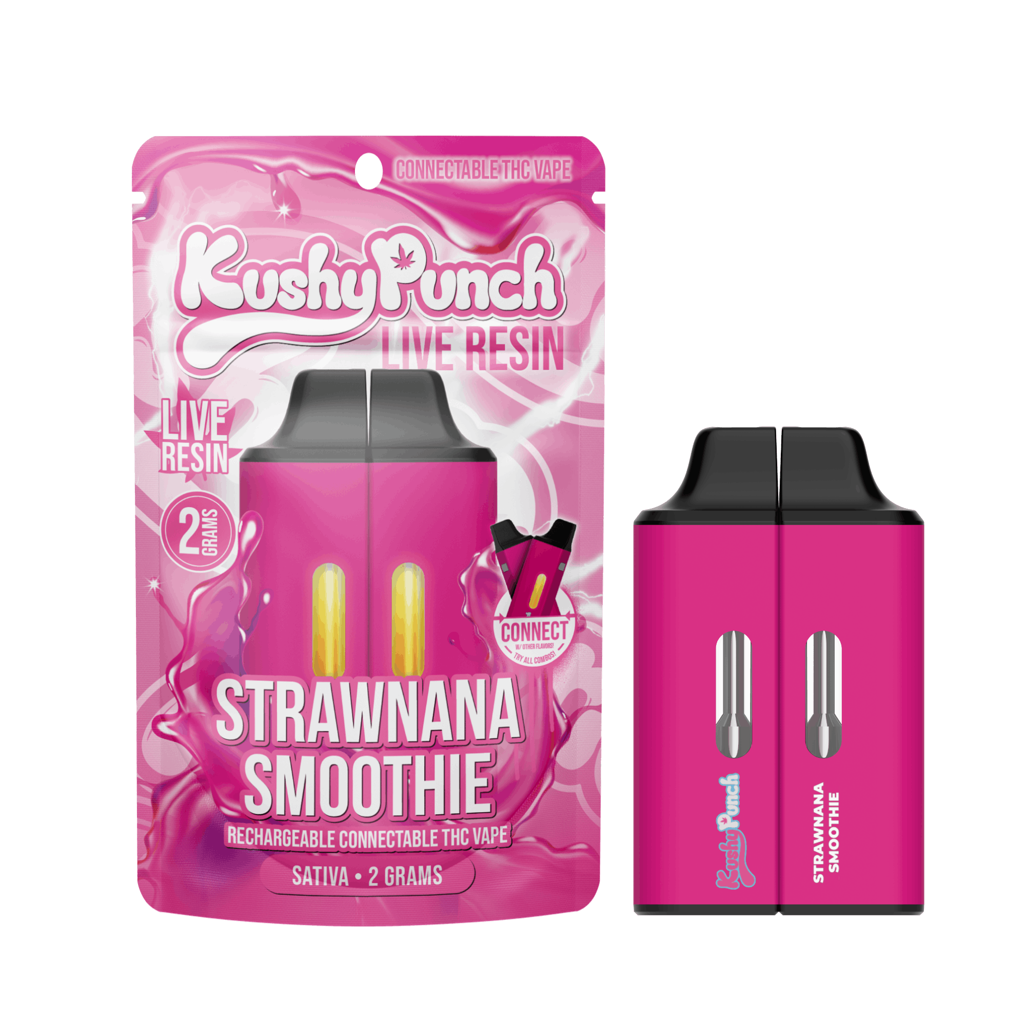 Photograph of product: Kushy Punch Vape - Strawnana Smoothie - 2G Live Resin AIO Click