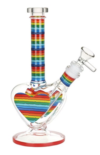 Photograph of product: $40 Rainbow Striped Heart Glass Water Pipe