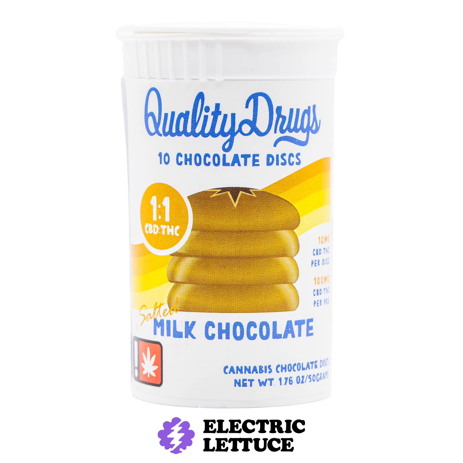 Photograph of product: Quality Drugs 1:1 Salted Milk Chocolate Discs 10pk