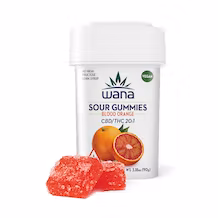 Photograph of product: Wana Brand 20:1 CBD:TH-oui Sour Blood Orange Gummies ~18mg 20pk (~360mg). Vegan