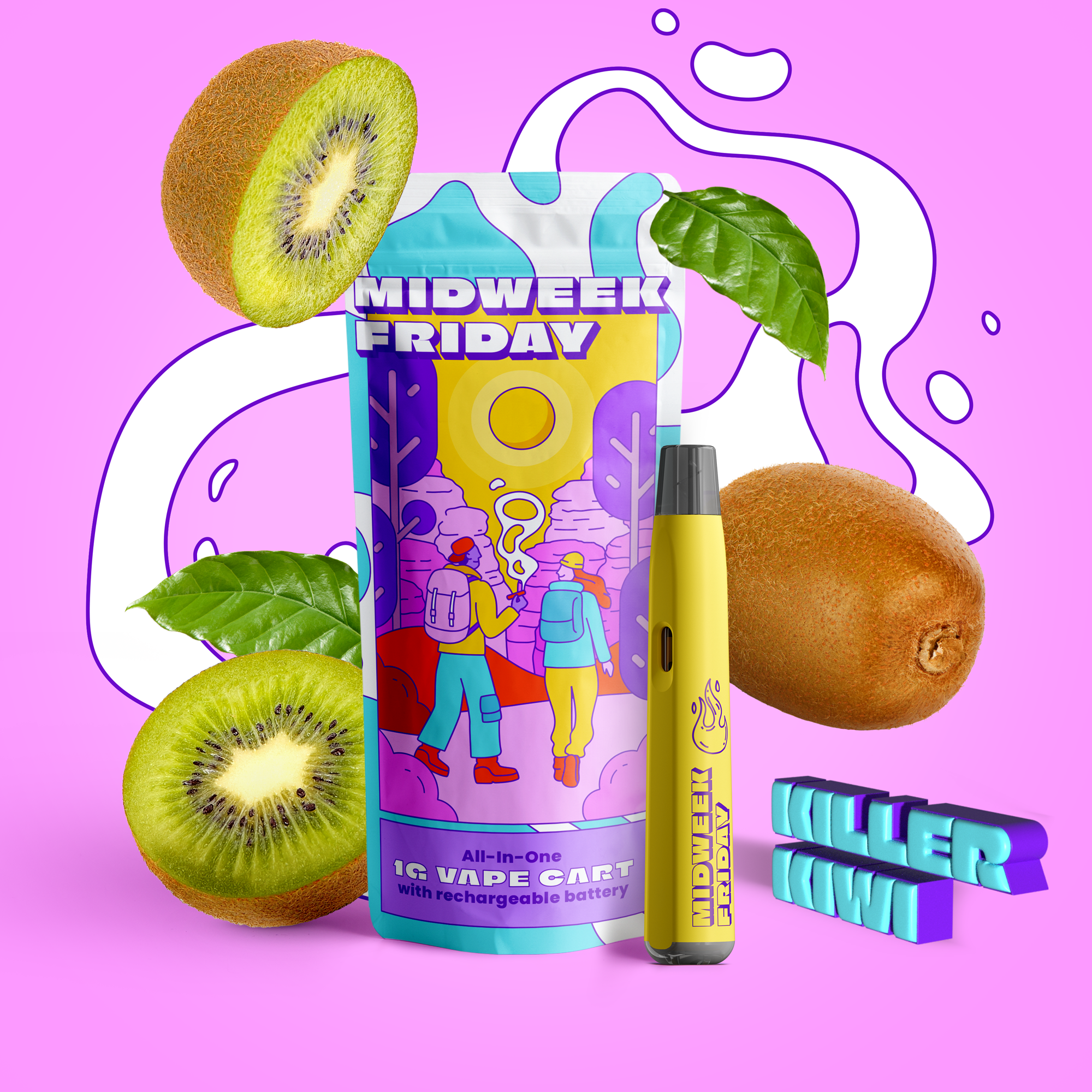 Photograph of product: Killer Kiwi | 1g | Disposable Vape | Midweek Friday