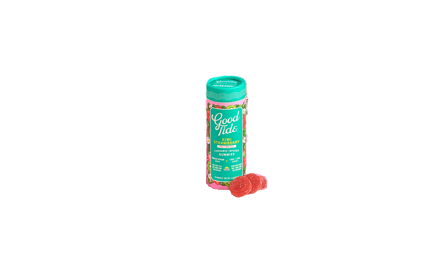 Photograph of product: Kiwi Strawberry Gummies (Refreshing) | [1]TH-oui:[1]CBD:[1]CBG | Live Rosin | 10 pack
