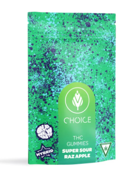 Photograph of product: Choice   100mg Chews   Super Sour Raz Apple