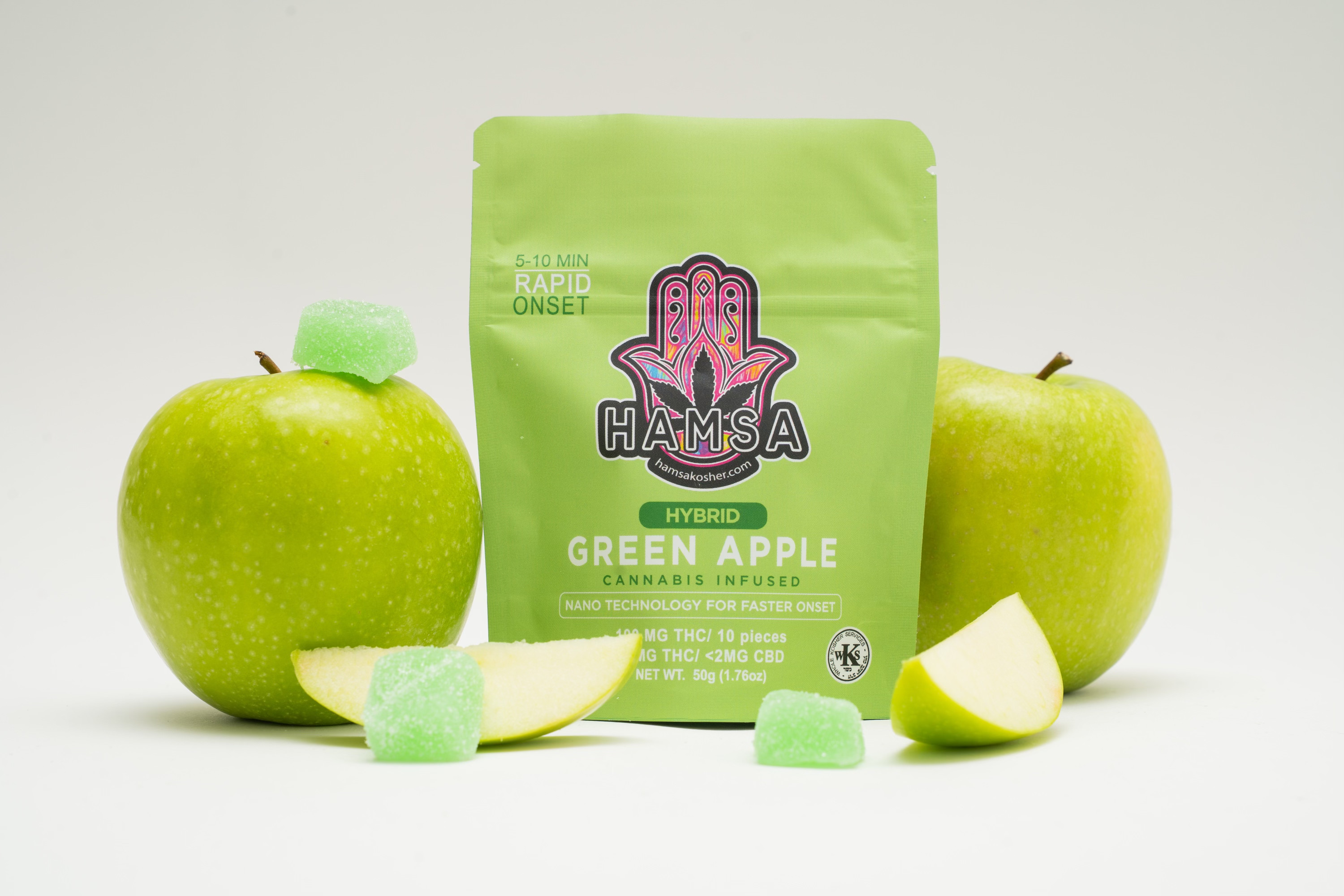 Photograph of product: Green Apple Gummies - Kosher - Vegan - 10 Pack