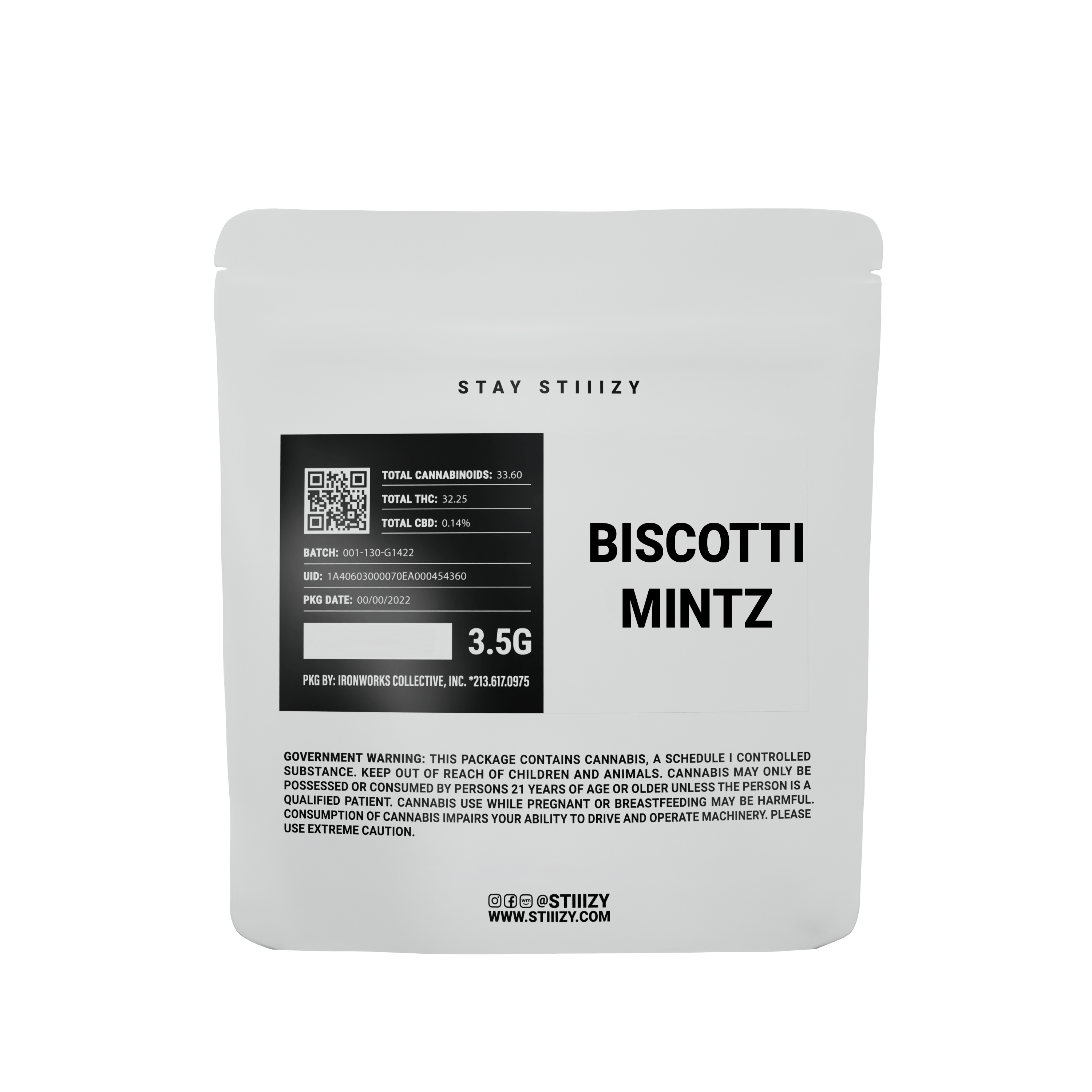 Photograph of product: BISCOTTI MINTZ - 3.5G White Label Mylar