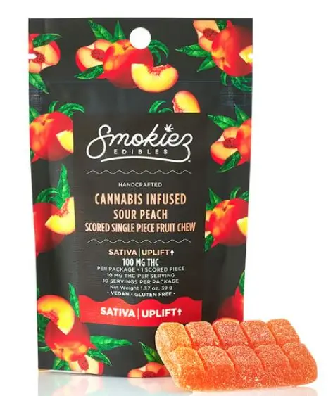 Photograph of product: Smokiez |sour peach scored single fruit chew| 100 mg