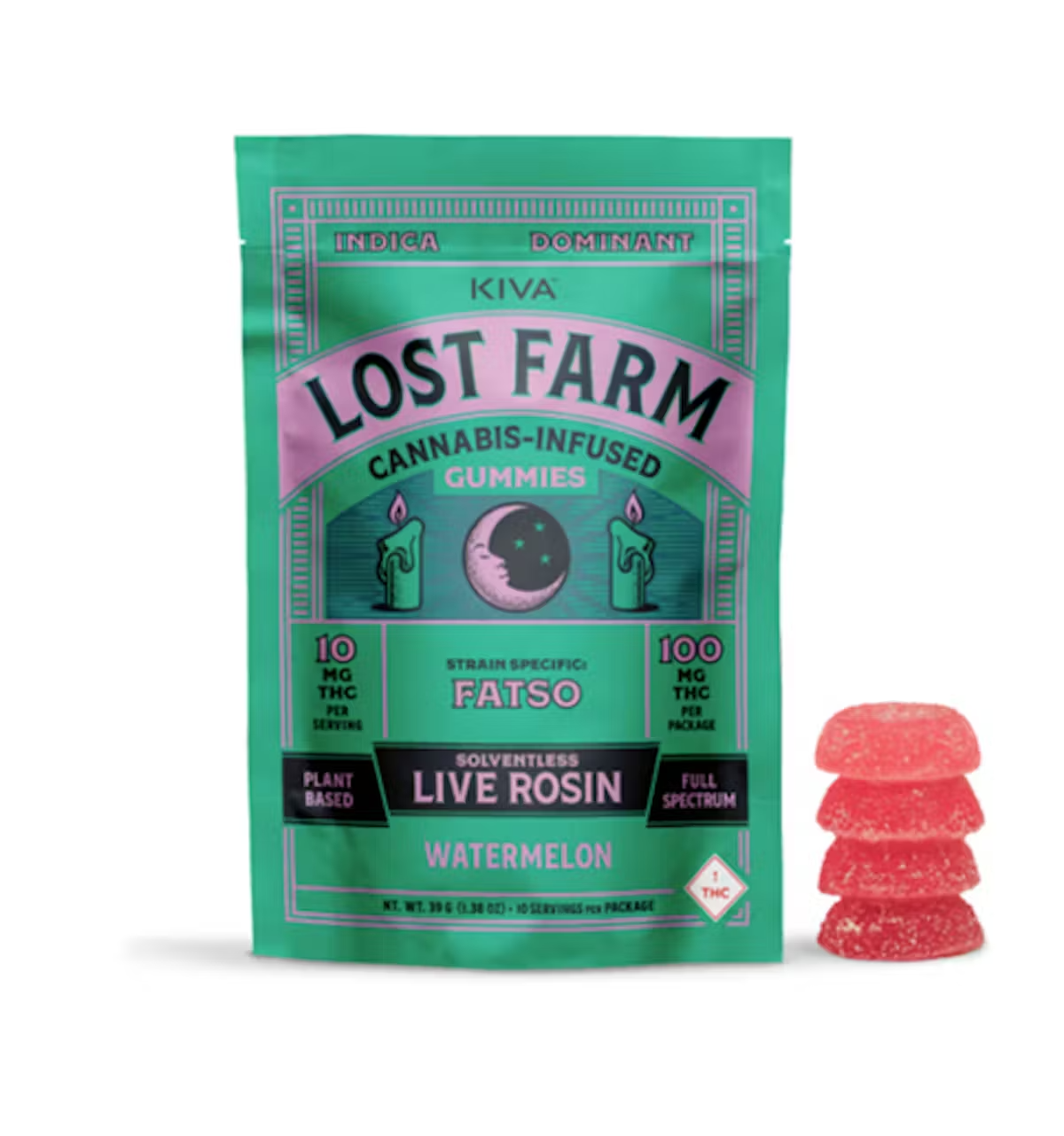 Photograph of product: Lost Farms | Gummies | Watermelon x Fatso | Live Rosin | 10pk | 100mg