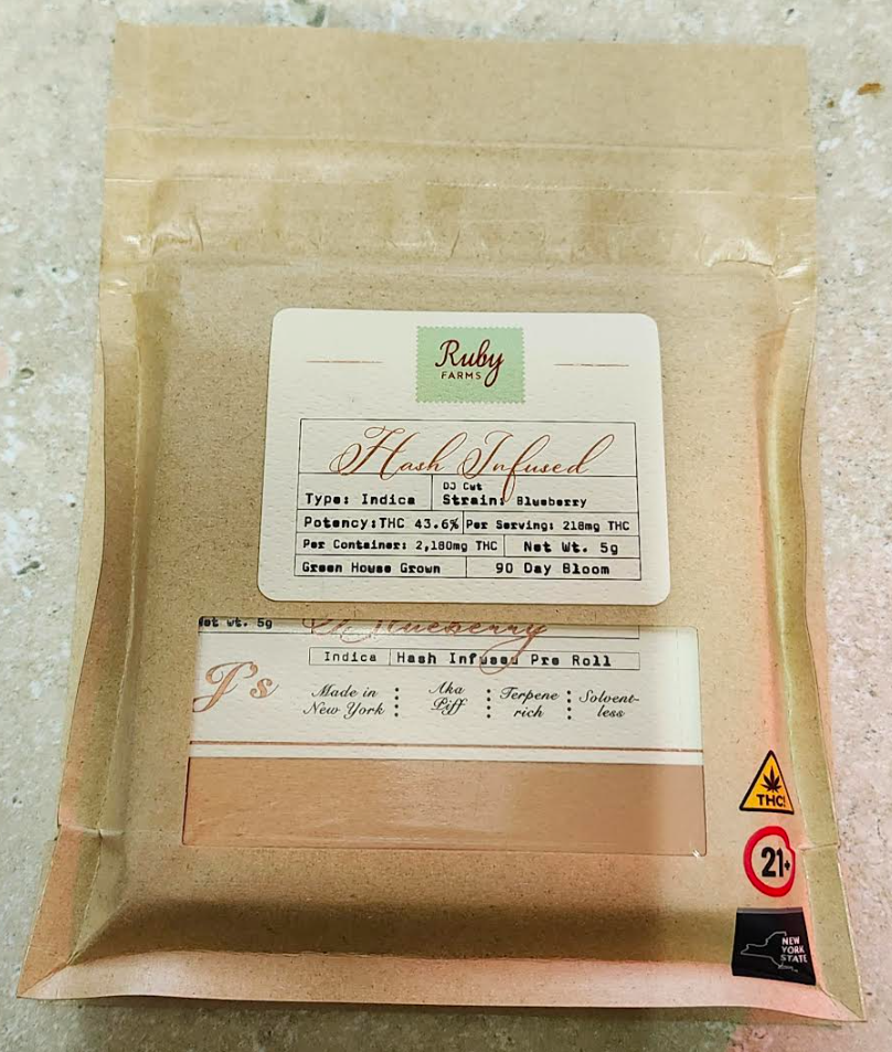 Photograph of Product: Blueberry | 10 Pack | Hash Infused Pre rolls | Indica | Ruby Farms