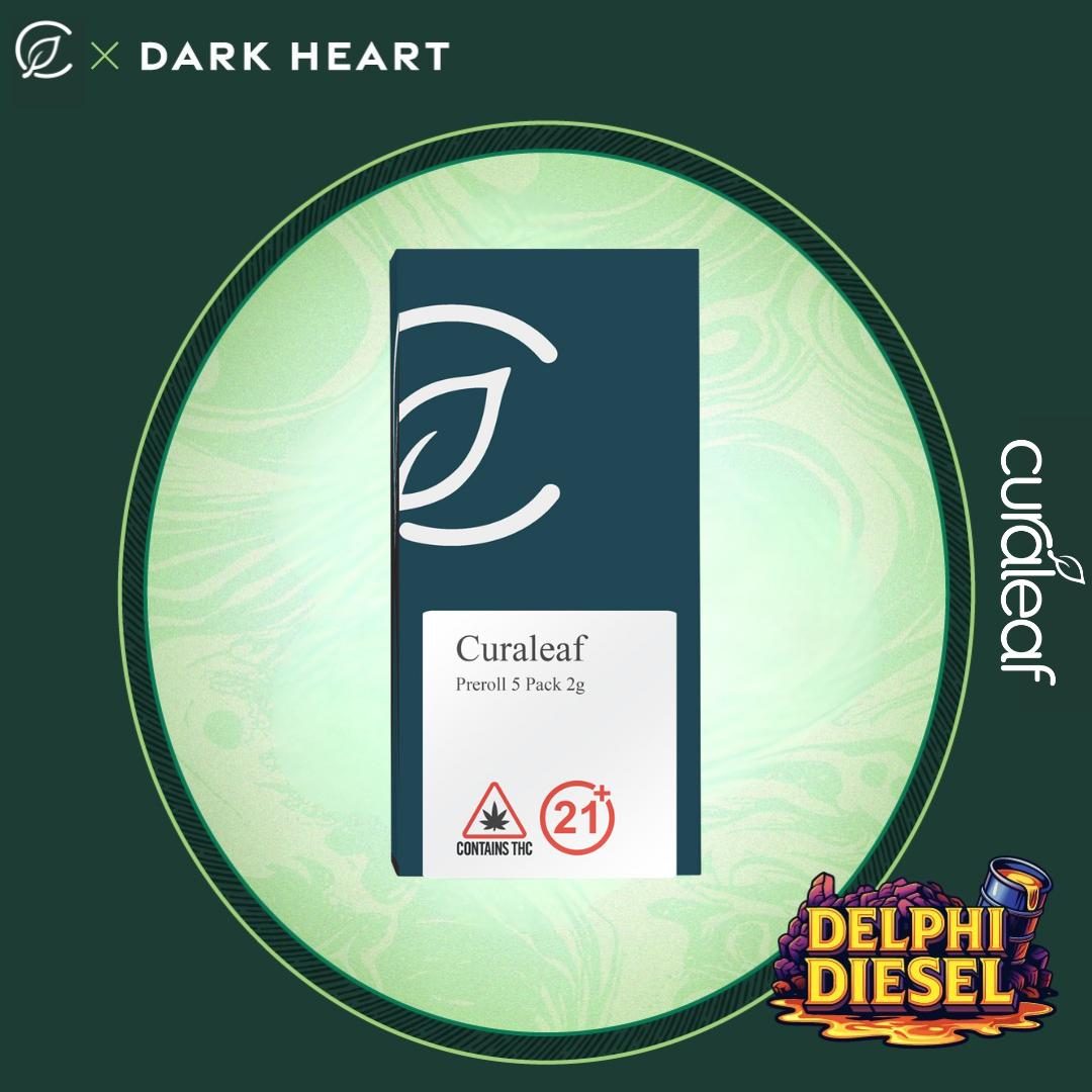 Photograph of product: Curaleaf Dark Heart Collection Delphi Diesel Pre Rolls 23.14% (S) 2g 5 Pack - 00778