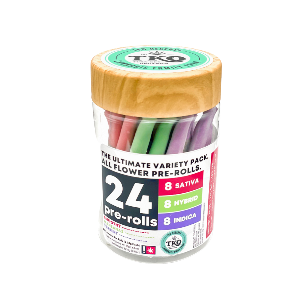 Photograph of product: TKO Reserve Pre-Roll 24pk- Guava Juice, Purple Drank, Saki Bomb