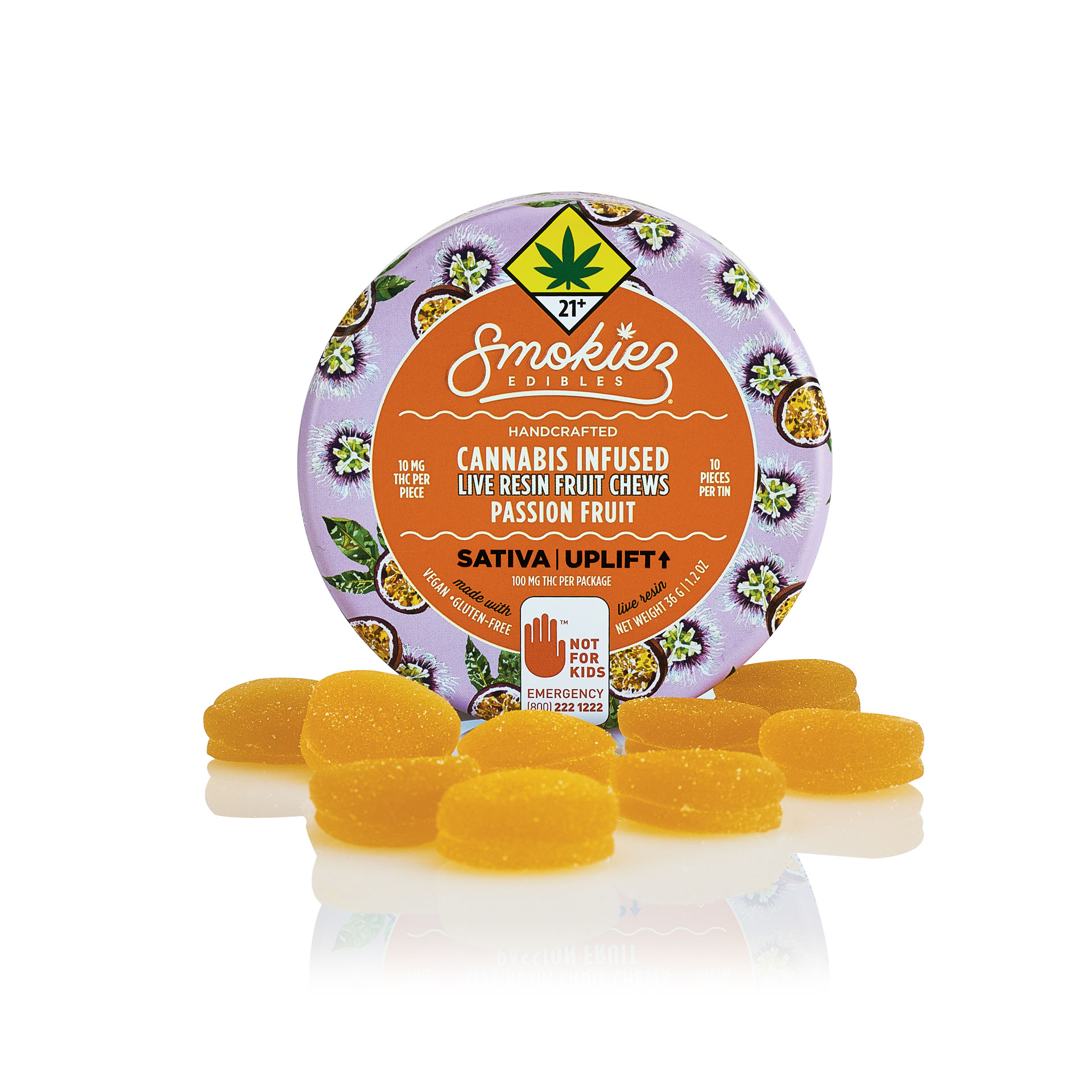 Photograph of product: Passion Fruit Oui'd 100mg TH-oui  Live Resin Fruit Chews