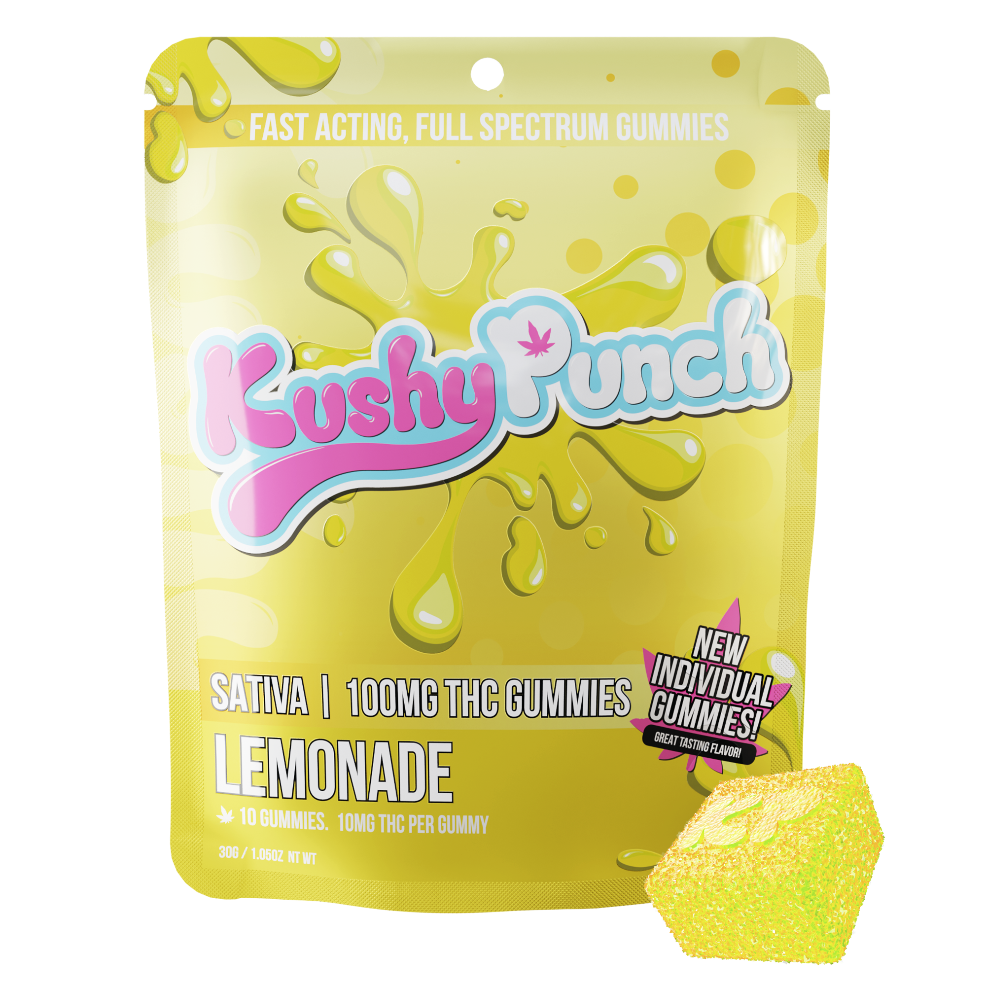 Photograph of product: Kushy Punch Lemonade Gummies Fast Acting/Full Spectrum Oui'd 100MG