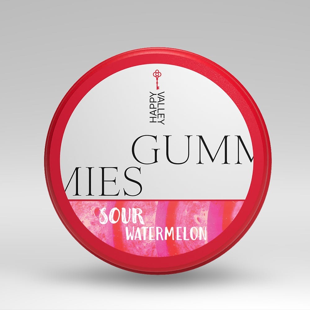 Photograph of product: Happy Valley Sour Watermelon Gummies 5mg 20pk (100mg)