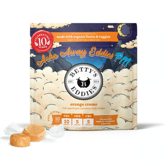 Photograph of product: Betty's Eddies Fruit Chews Bedtime Orange Creme 2:1:1 (I) 10pk 100mg