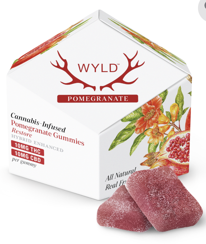 Photograph of product: WYLD-Pomegranate 1:1 CBD + Hybrid 100/100mg