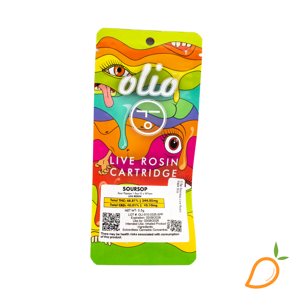Photograph of product: 0.5g Soursop Live Rosin Vape Olio